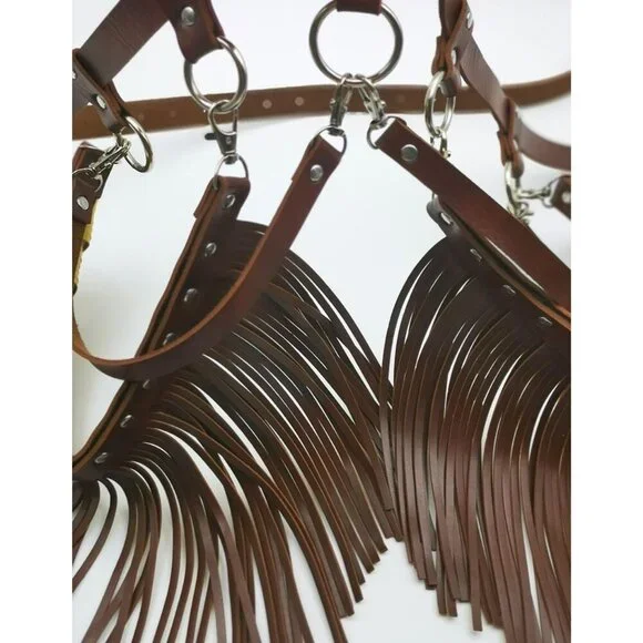 Women Leather Garter Waist Belt Fringe Tassel Punk Gothic Festival Dance - Picture 3 of 9